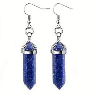 Lapis Lazuli Natural Stone Gemstone Handmade Hexagon Point Dangle Earrings